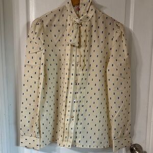 Vintage Bobbie Brooks Beige Button-Down with Navy Dots